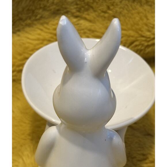 White Bunny Jewelry Holder Trinket Dish Easter Spring Ceramic Decor Cupcake Egg - Picture 4 of 9